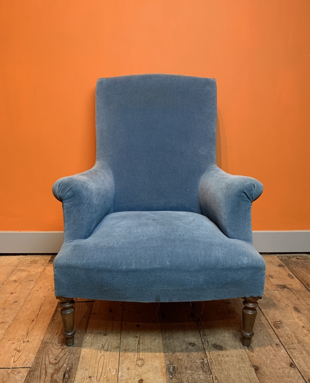 Antique French Napoleon III blue velvet armchair View III
