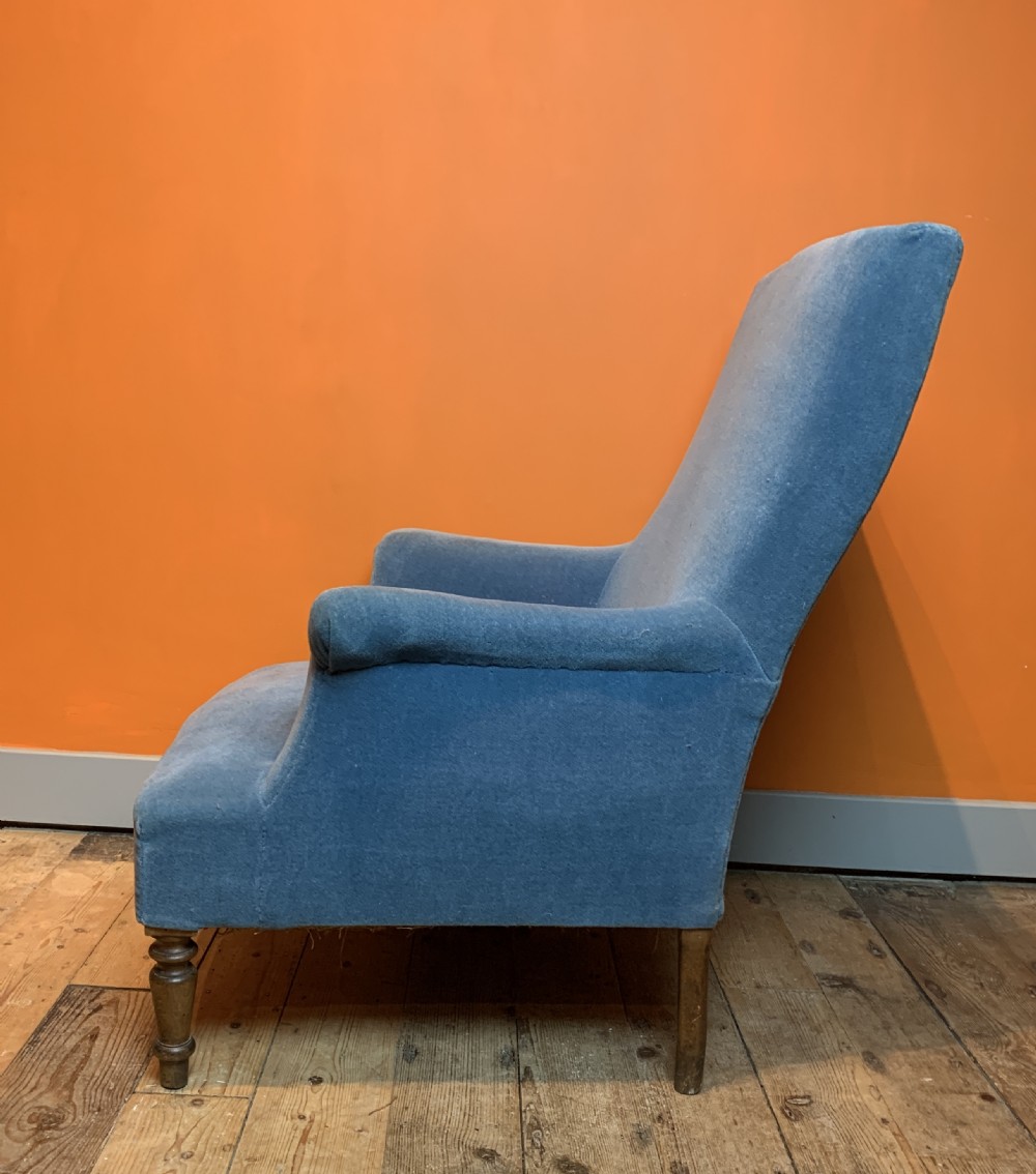 Antique French Napoleon III blue velvet armchair View IV