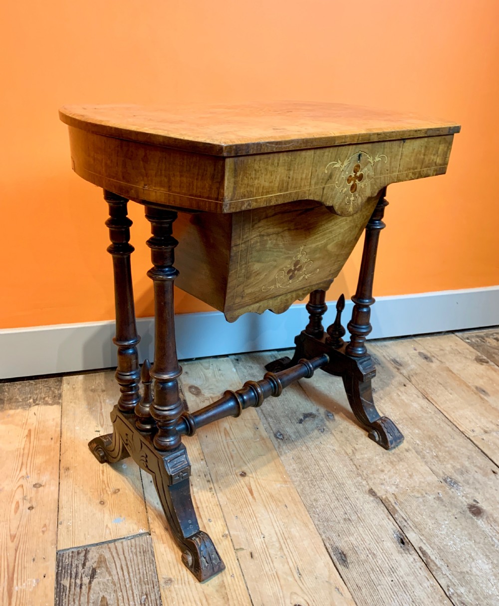 Victorian inlaid walnut sewing work table