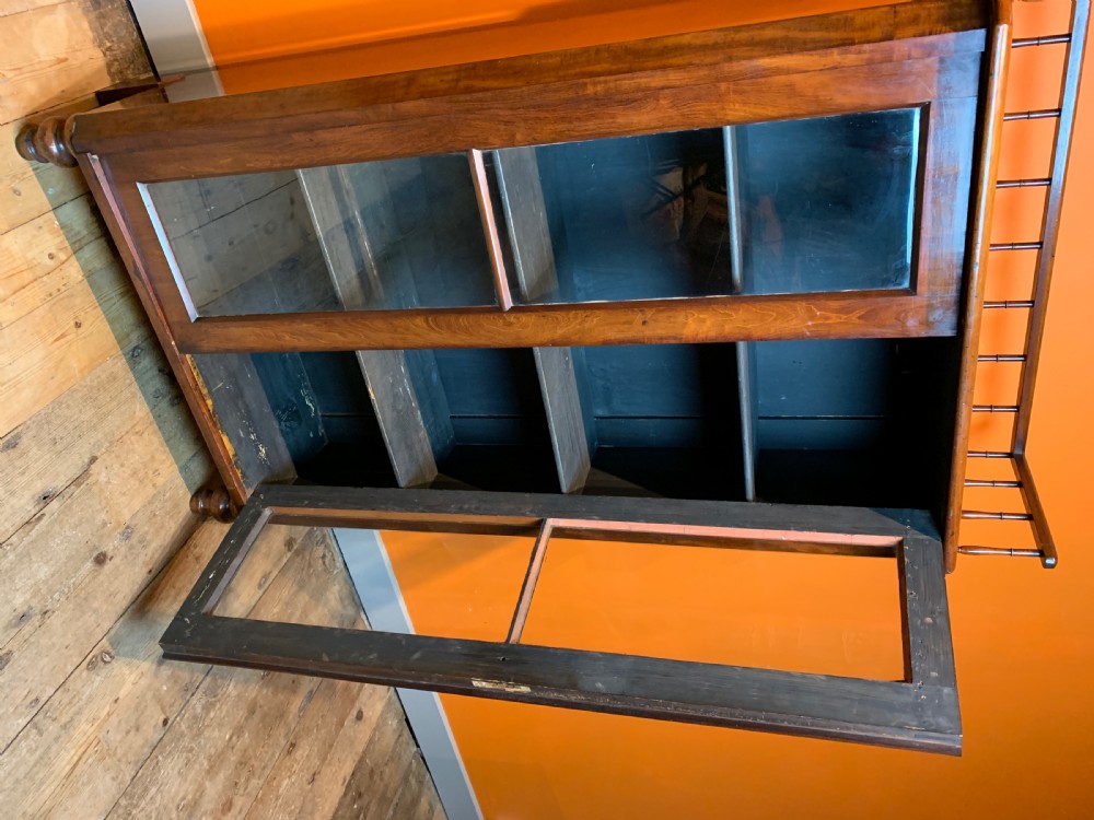 Continental mahogany glazed bookcase cabinet with gallery top View V