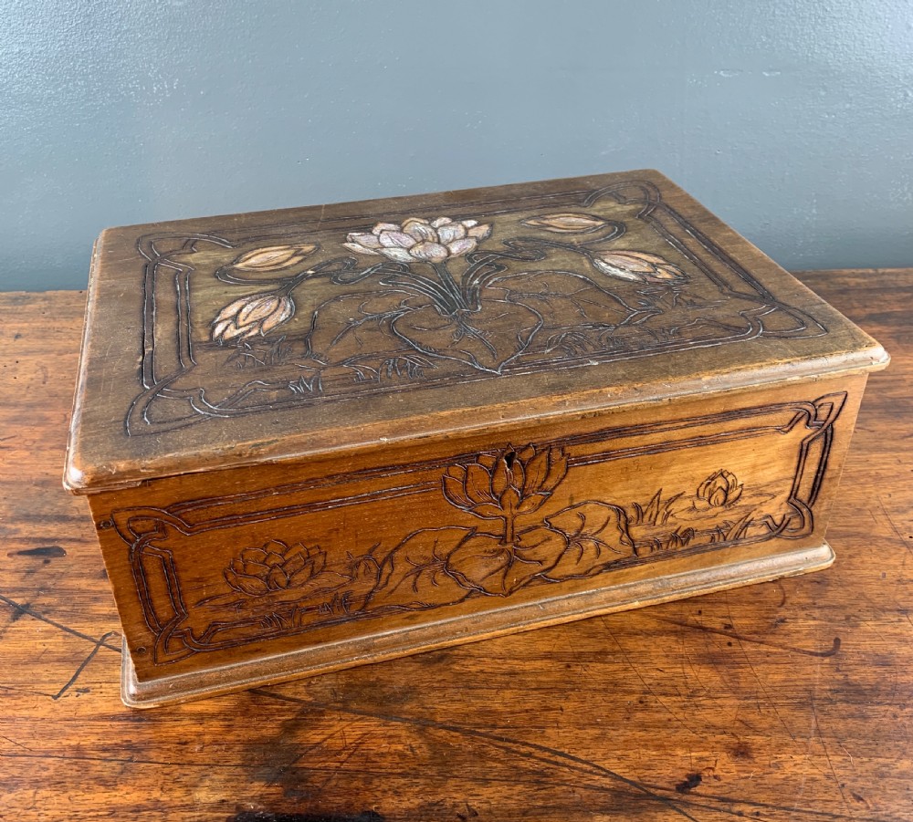 German Art Nouveau Jugendstil Carved Wooden Box View II