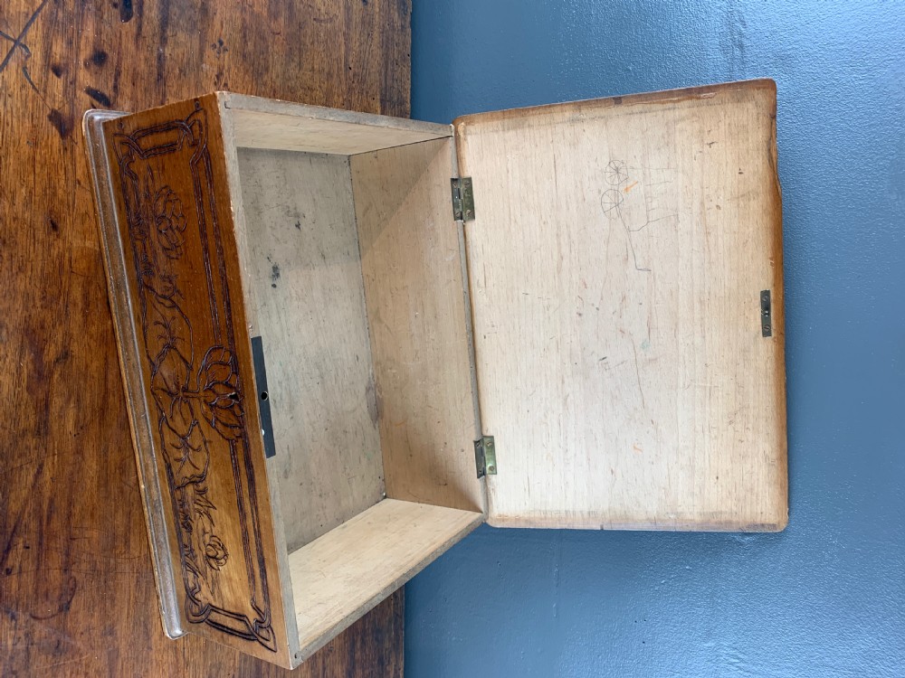 German Art Nouveau Jugendstil Carved Wooden Box View III