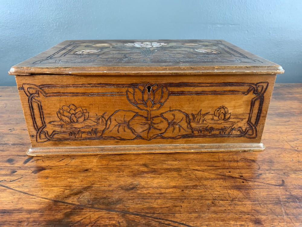 German Art Nouveau Jugendstil Carved Wooden Box View IV