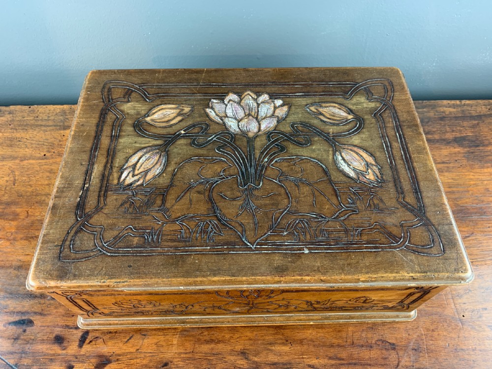 German Art Nouveau Jugendstil Carved Wooden Box View V