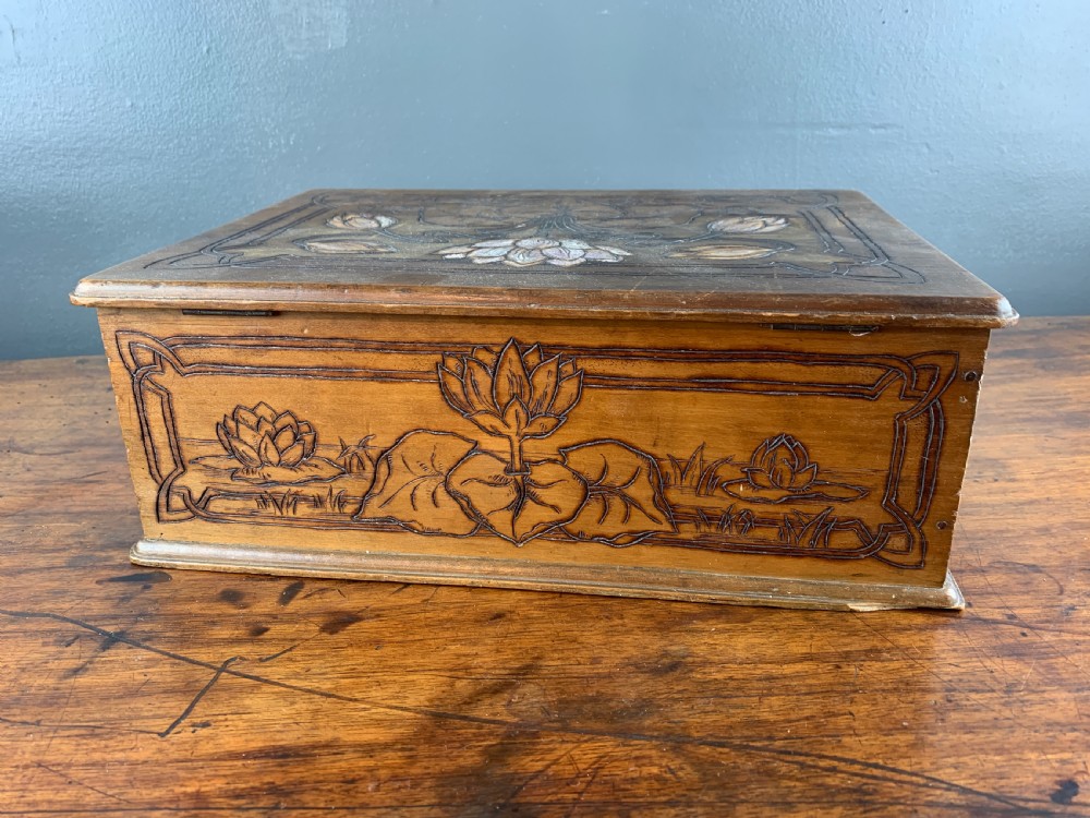German Art Nouveau Jugendstil Carved Wooden Box View VII