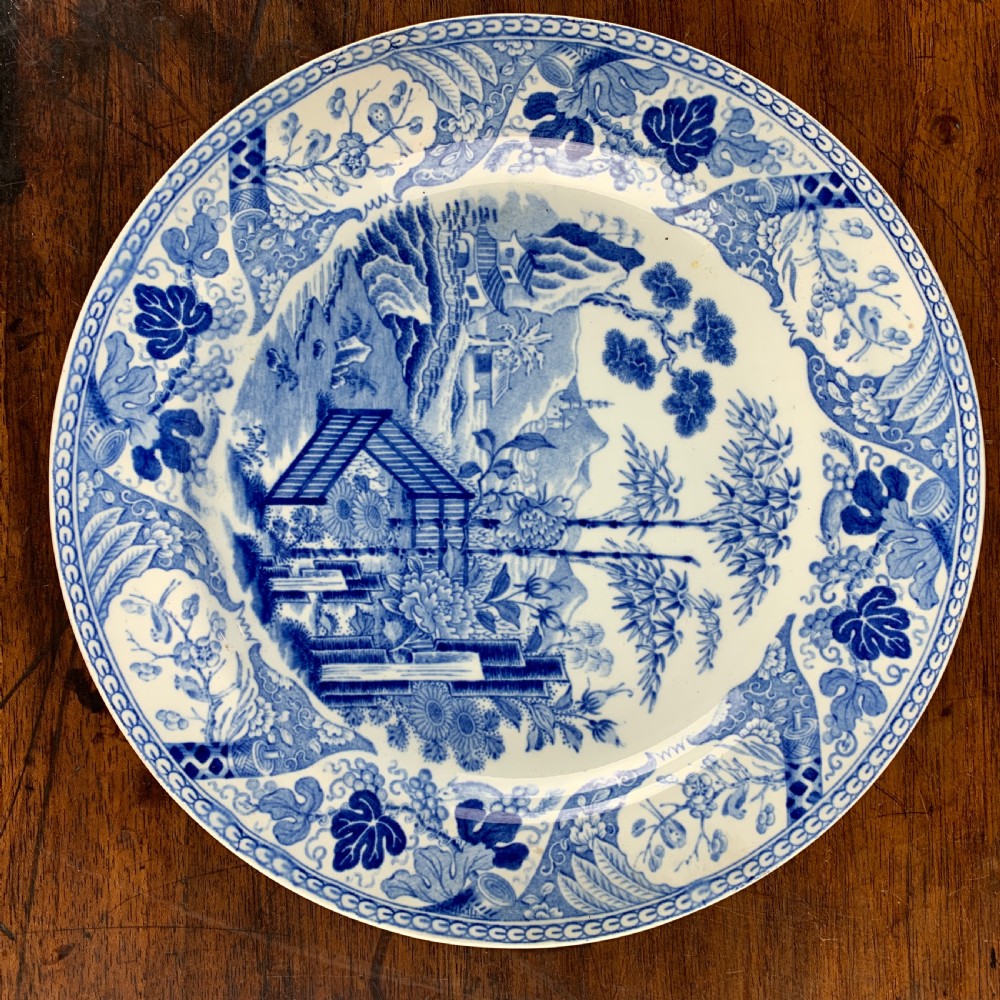 Six Wedgwood Pearlware blue & white plates in Blue Palisade pattern View IV
