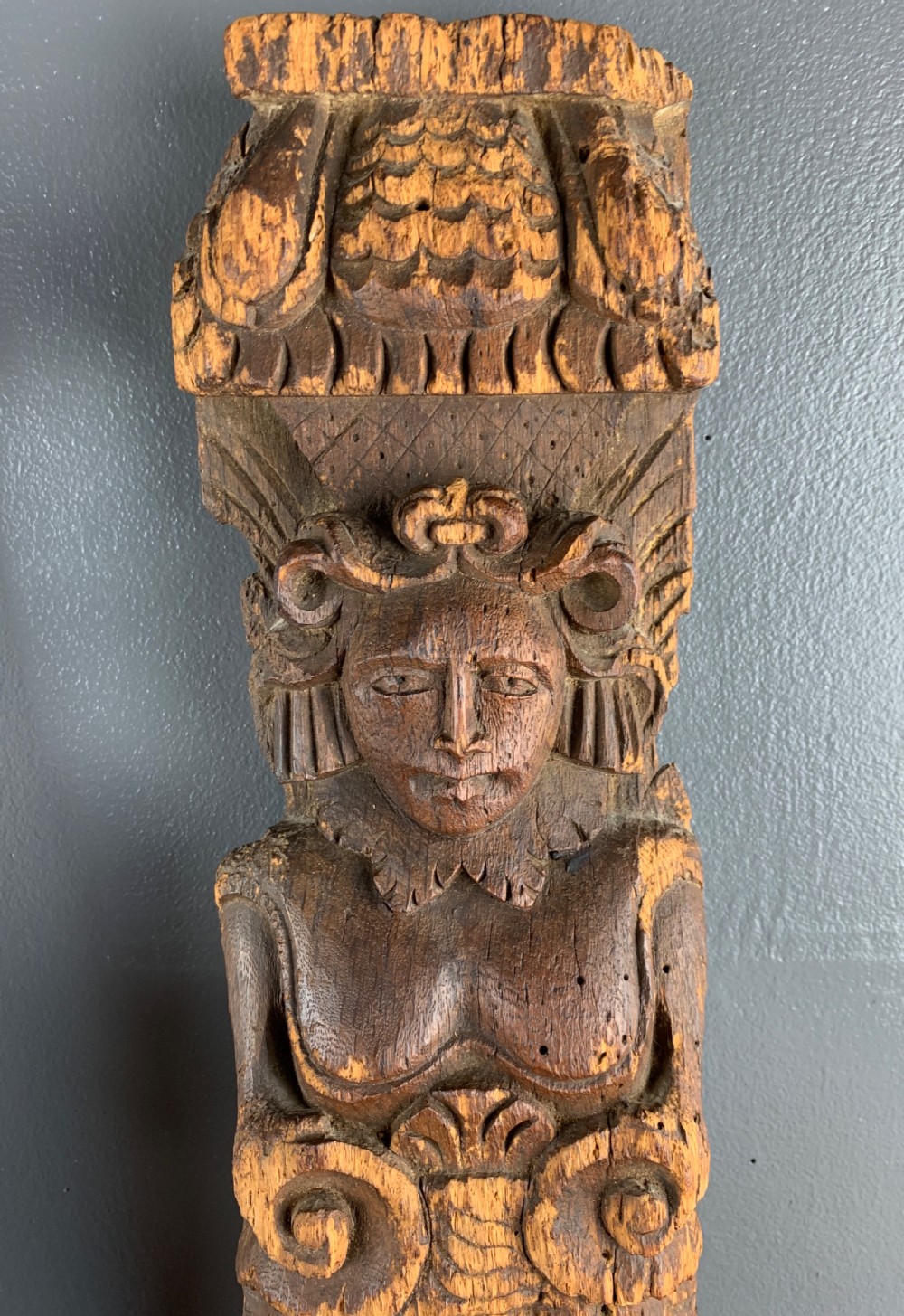 Pair of 16th century carved oak figural terms View V