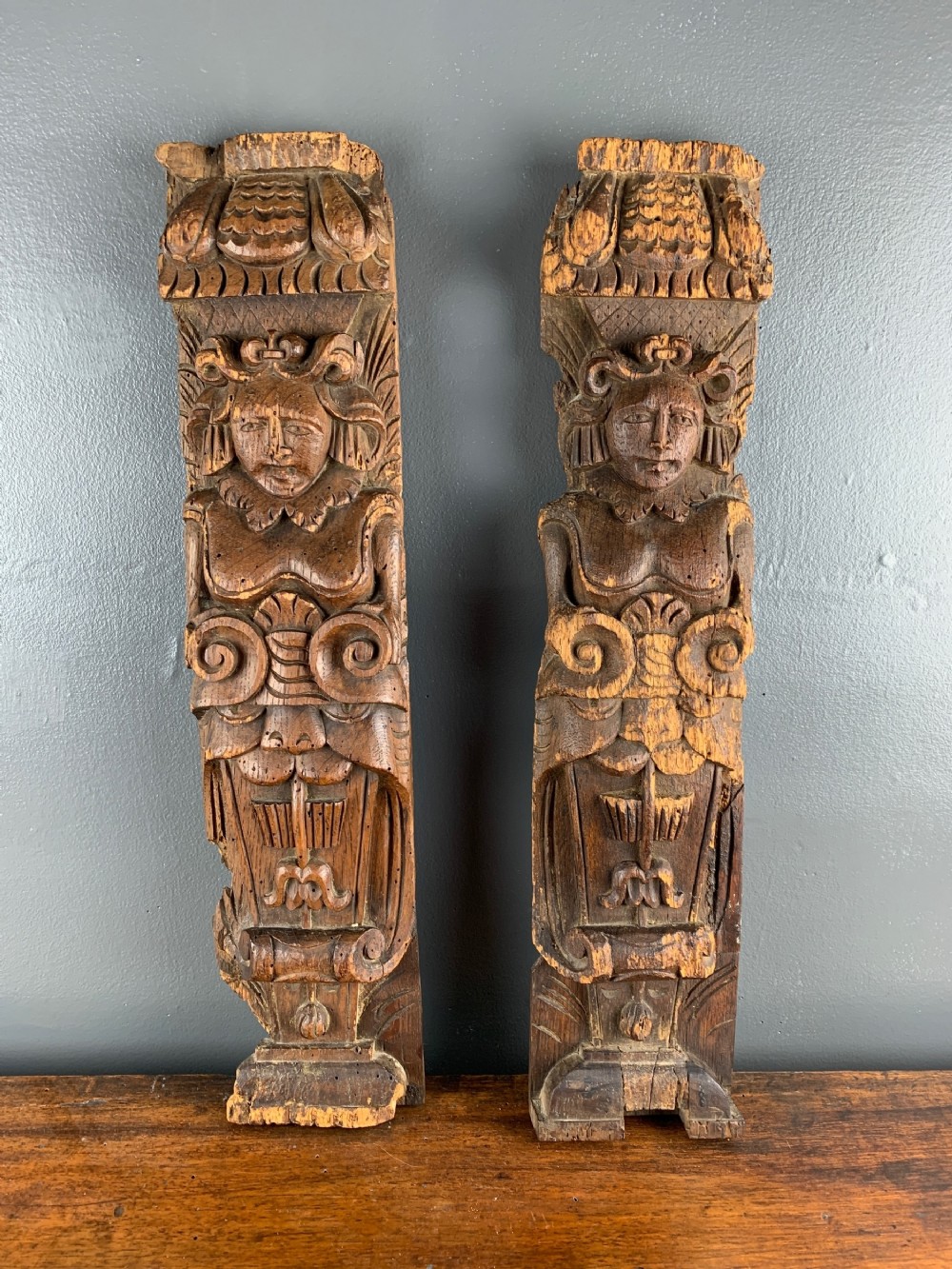 Pair of 16th century carved oak figural terms