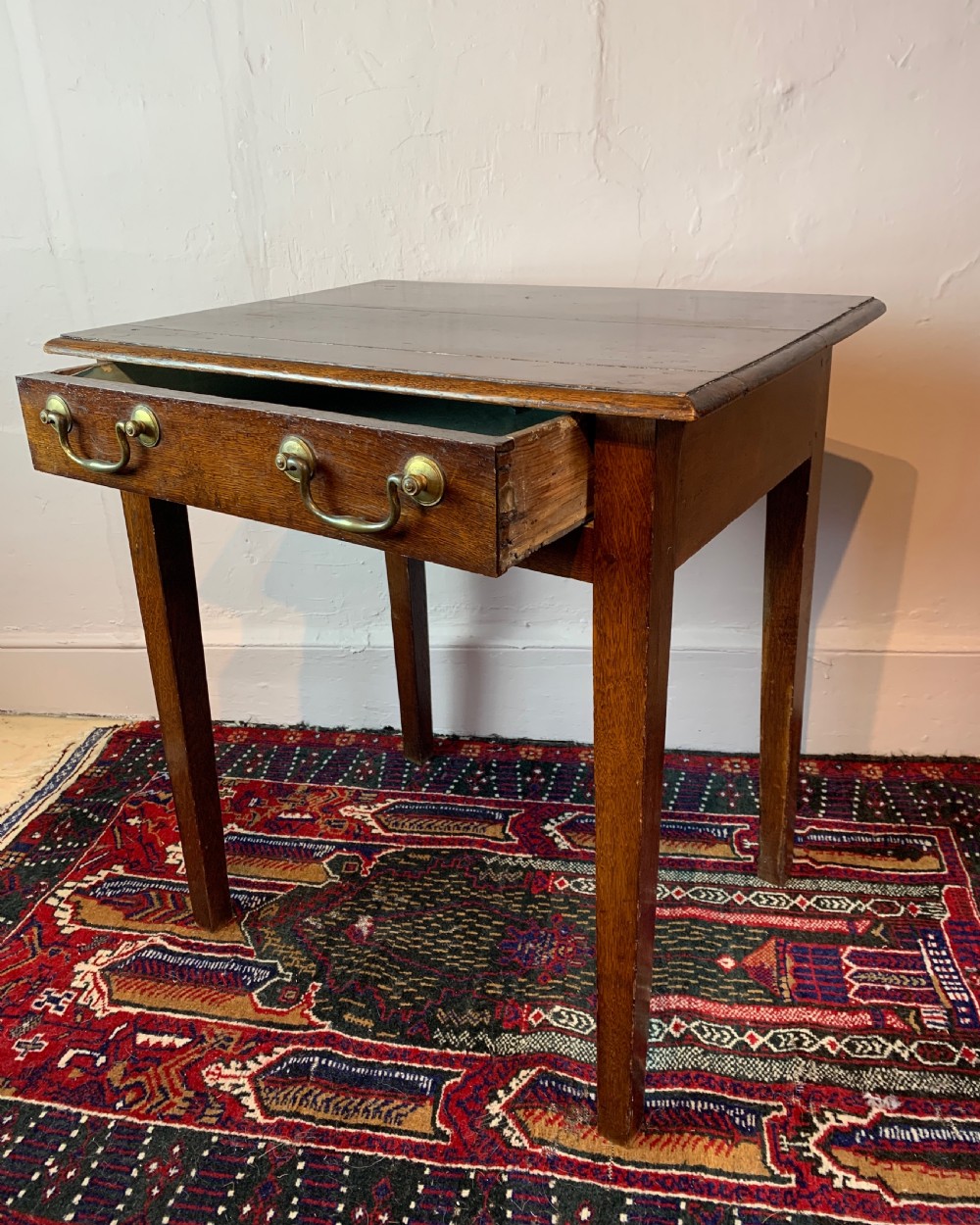 Georgian oak side table with single frieze drawer View III