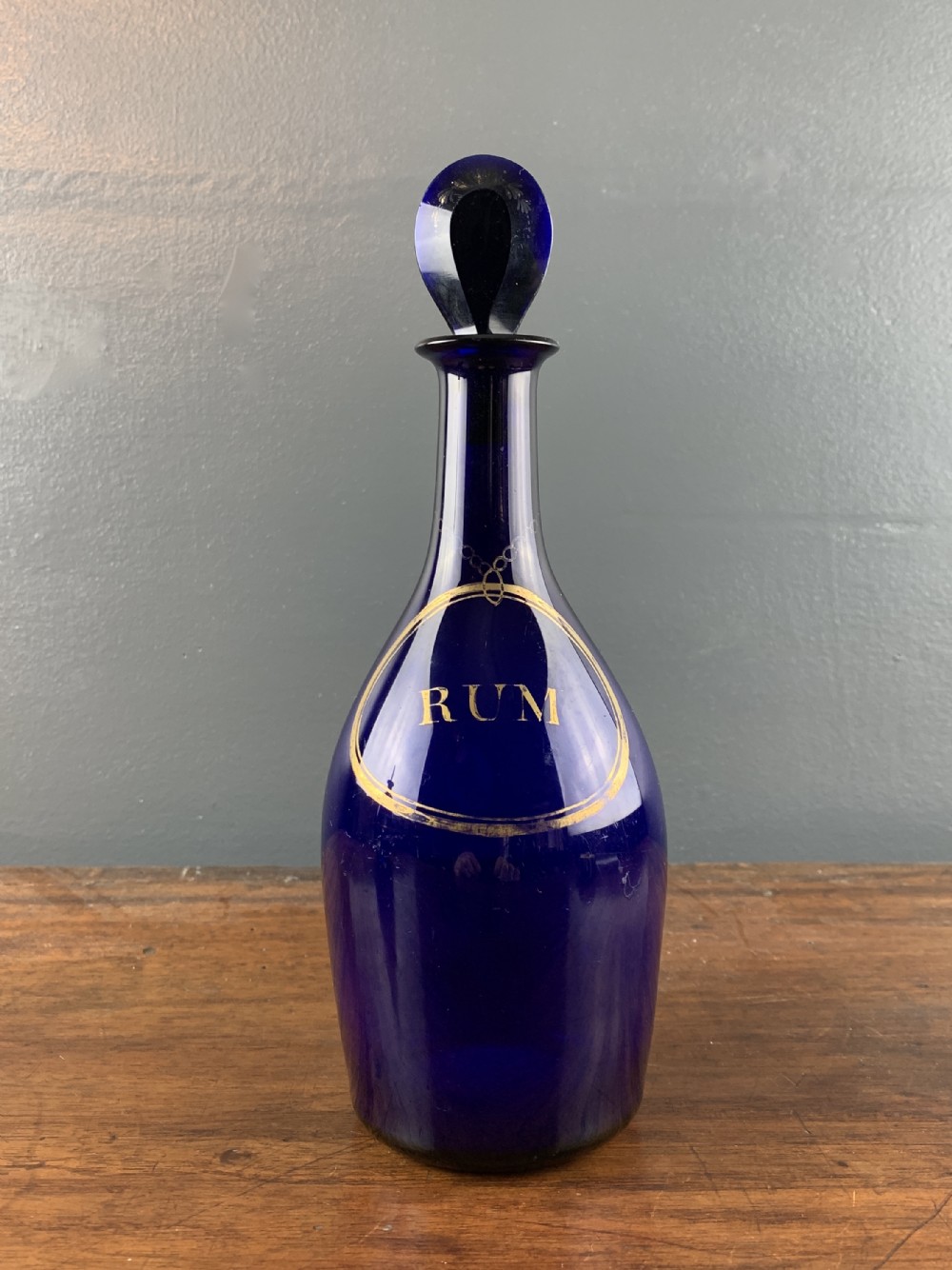 Georgian Bristol blue glass Rum decanter and stopper