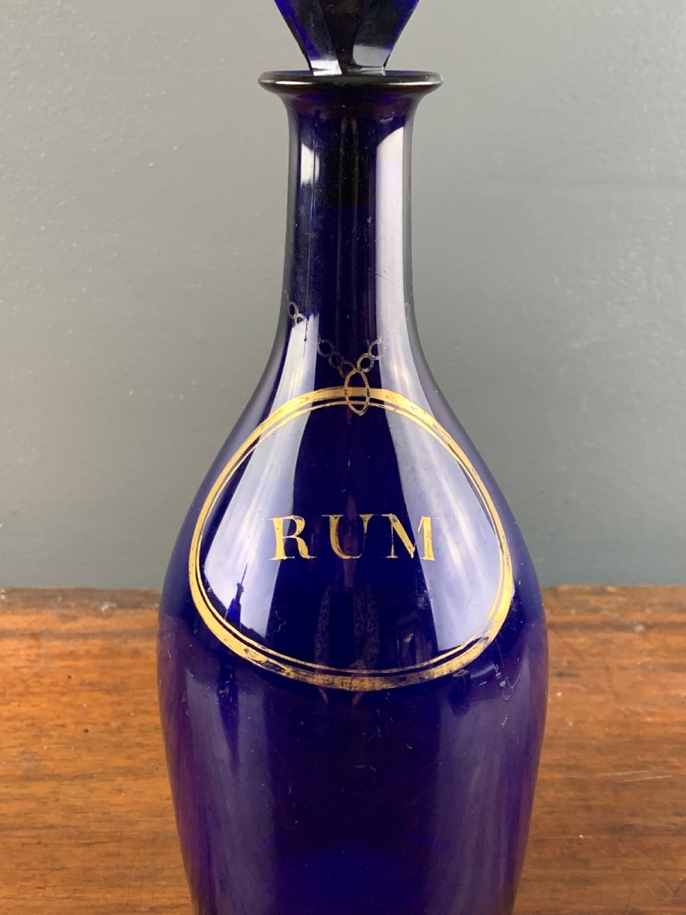 Georgian Bristol blue glass Rum decanter and stopper View II