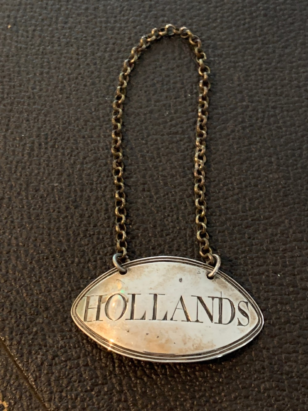 Georgian silver Hollands decanter label by Samuel Godbehere & Edward Wigan 1792