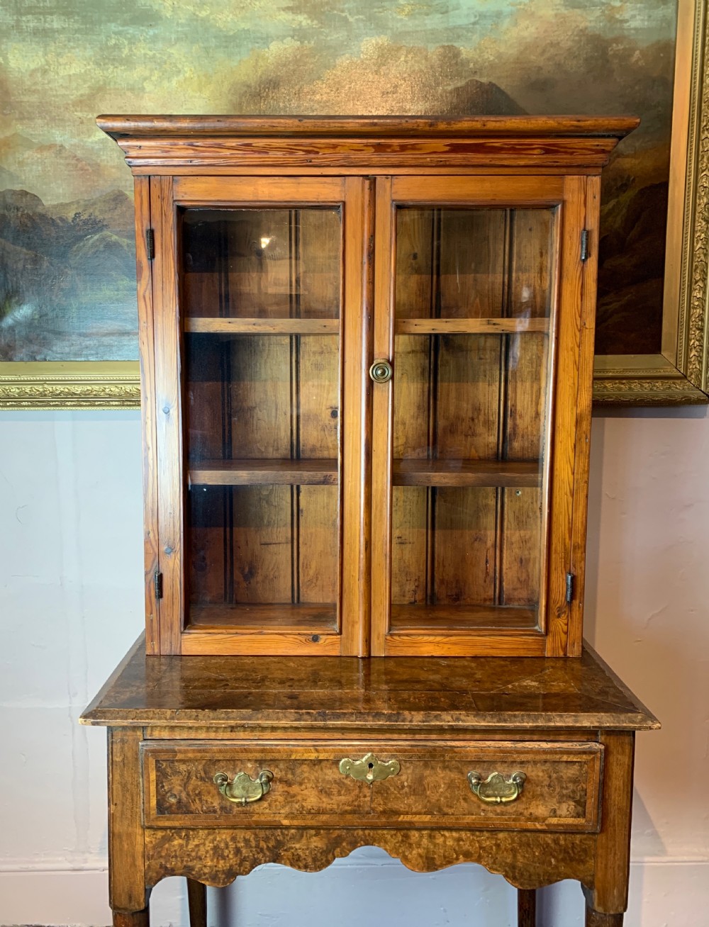 Victorian pitch pine glazed two door wall cabinet View II