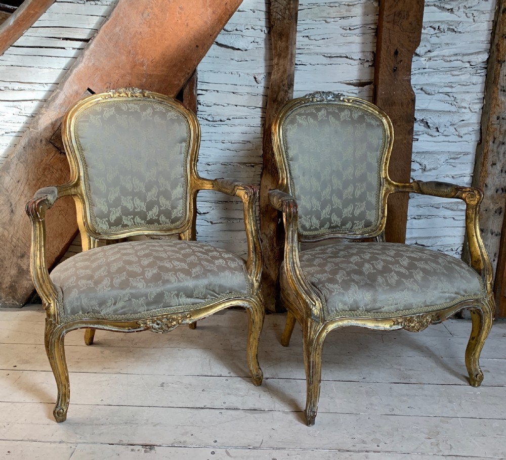 Pair of French gilt-wood fauteuils armchairs in Louis XV style 19th century View VIII