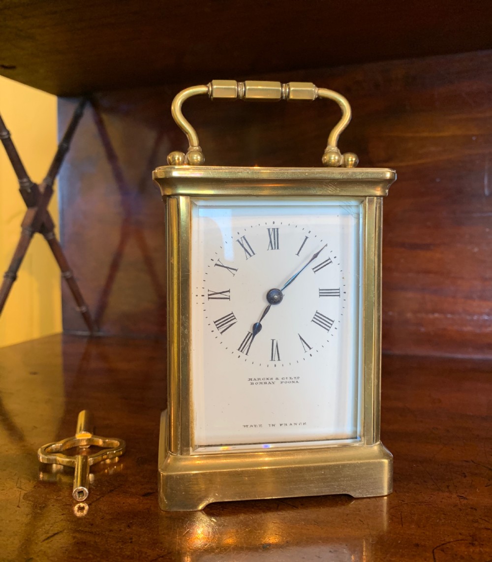 Antique French brass carriage clock by Marcks & Co Ltd Bombay & Poona