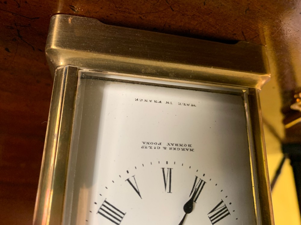 Antique French brass carriage clock by Marcks & Co Ltd Bombay & Poona View IV