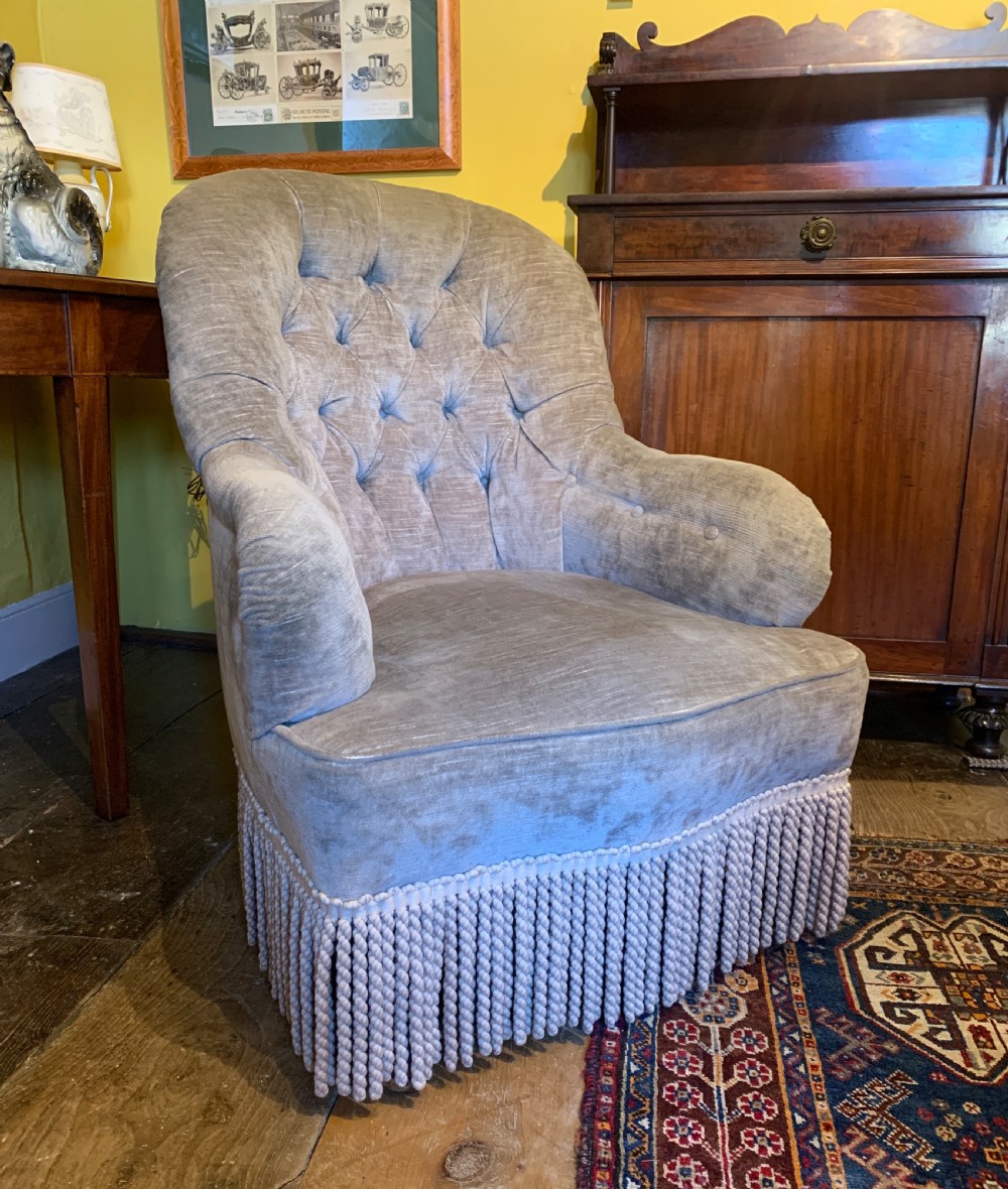 Antique Victorian button back drawing room armchair
