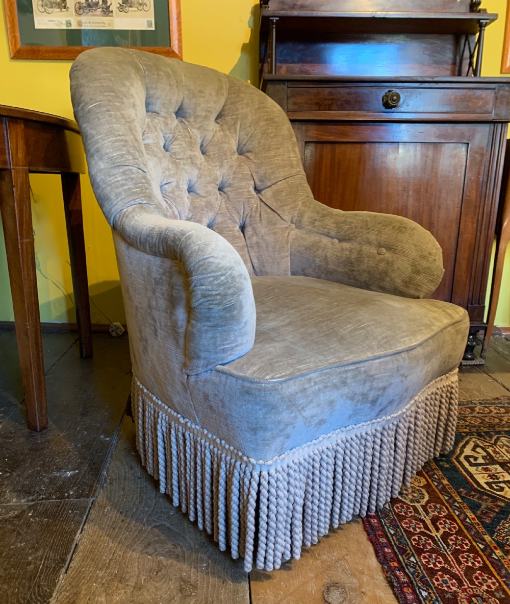 Antique Victorian button back drawing room armchair View II