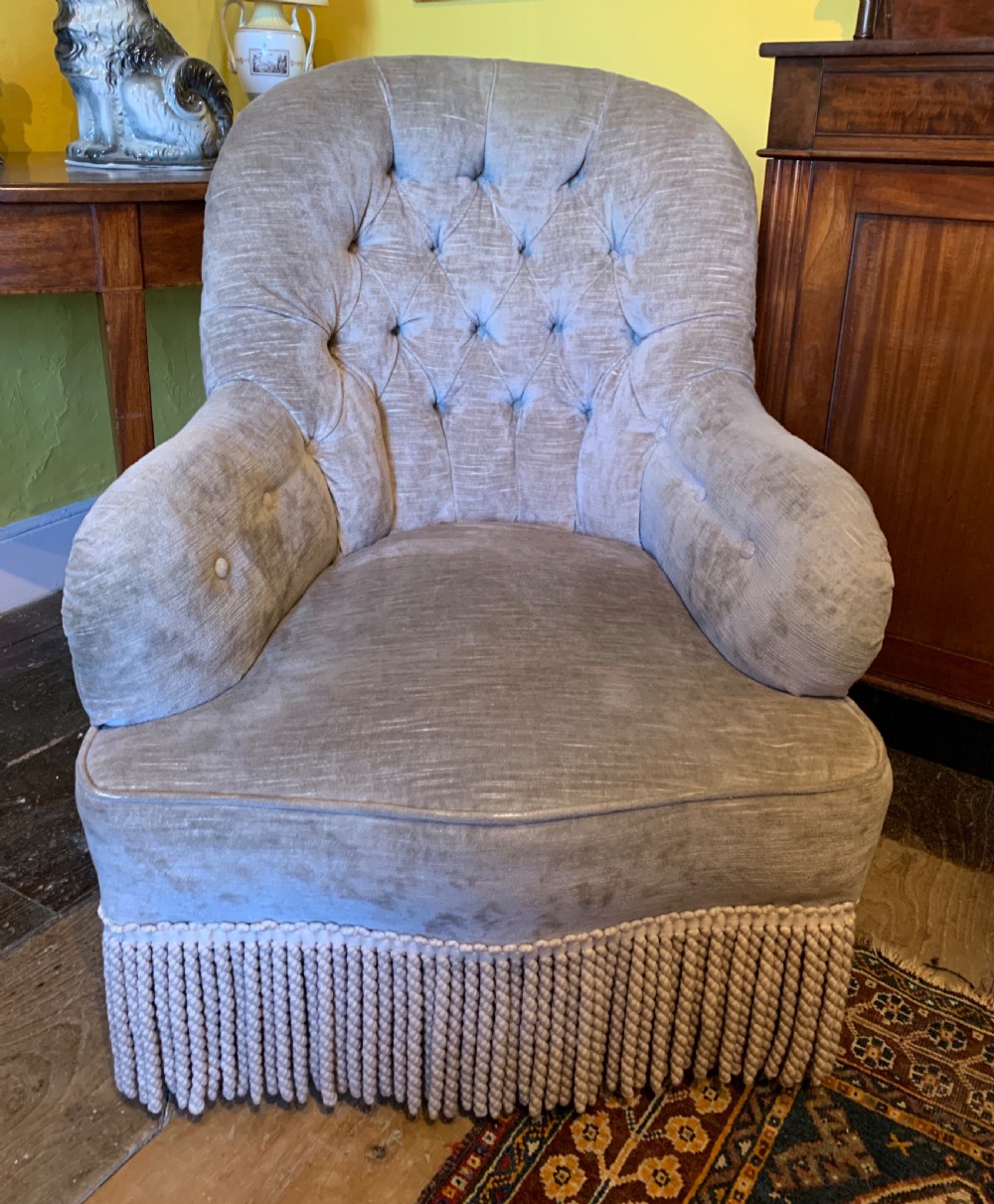 Antique Victorian button back drawing room armchair View III