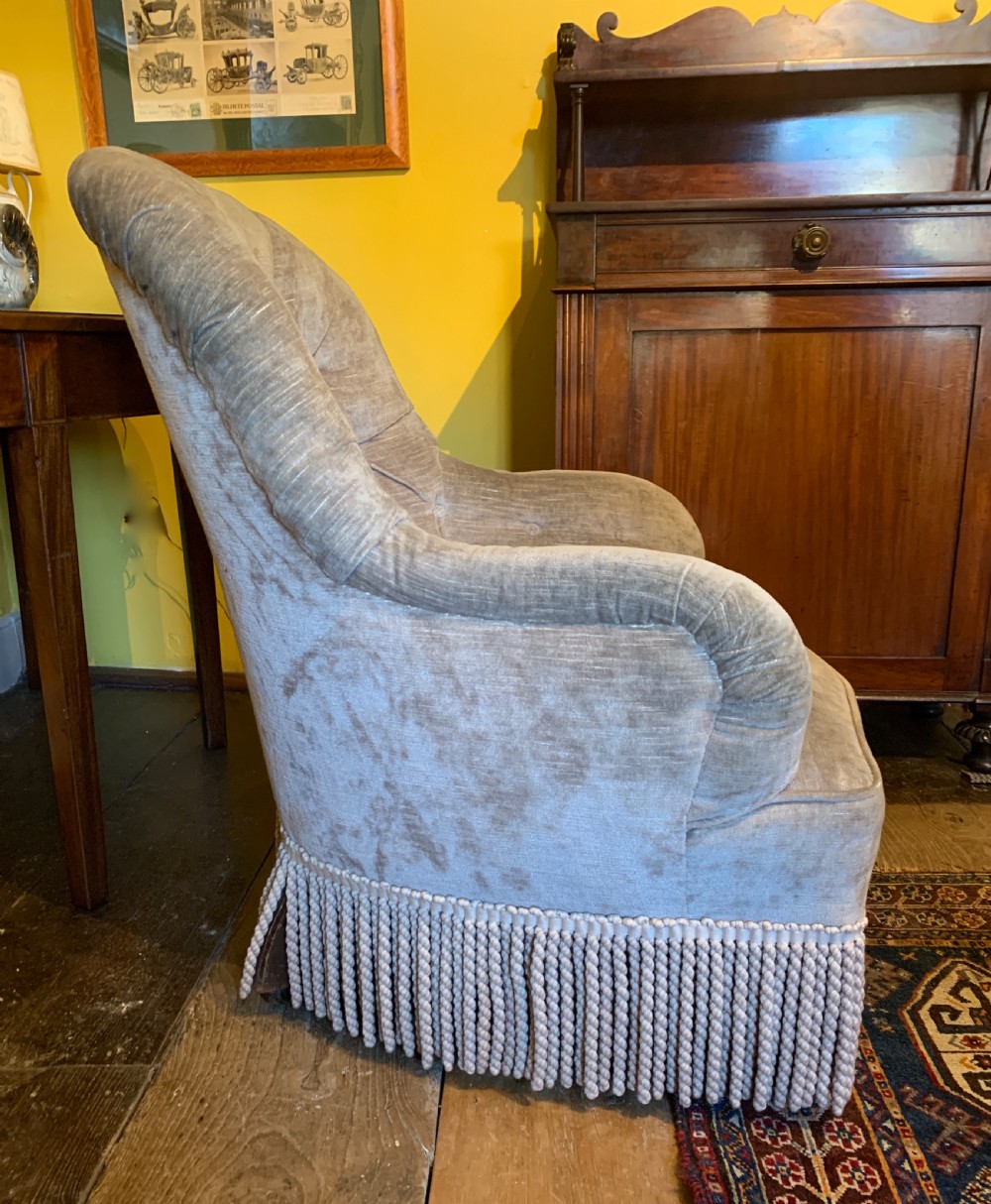Antique Victorian button back drawing room armchair View IV