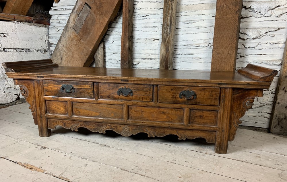 Antique Chinese elm low altar table, with drawers early 20th century