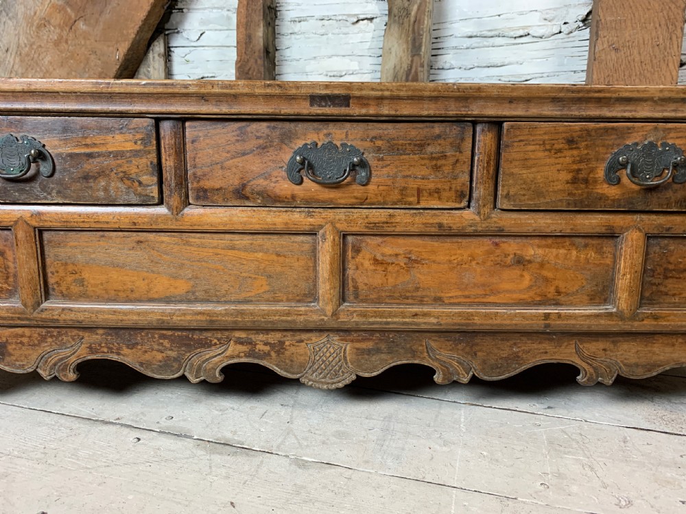 Antique Chinese elm low altar table, with drawers early 20th century View V