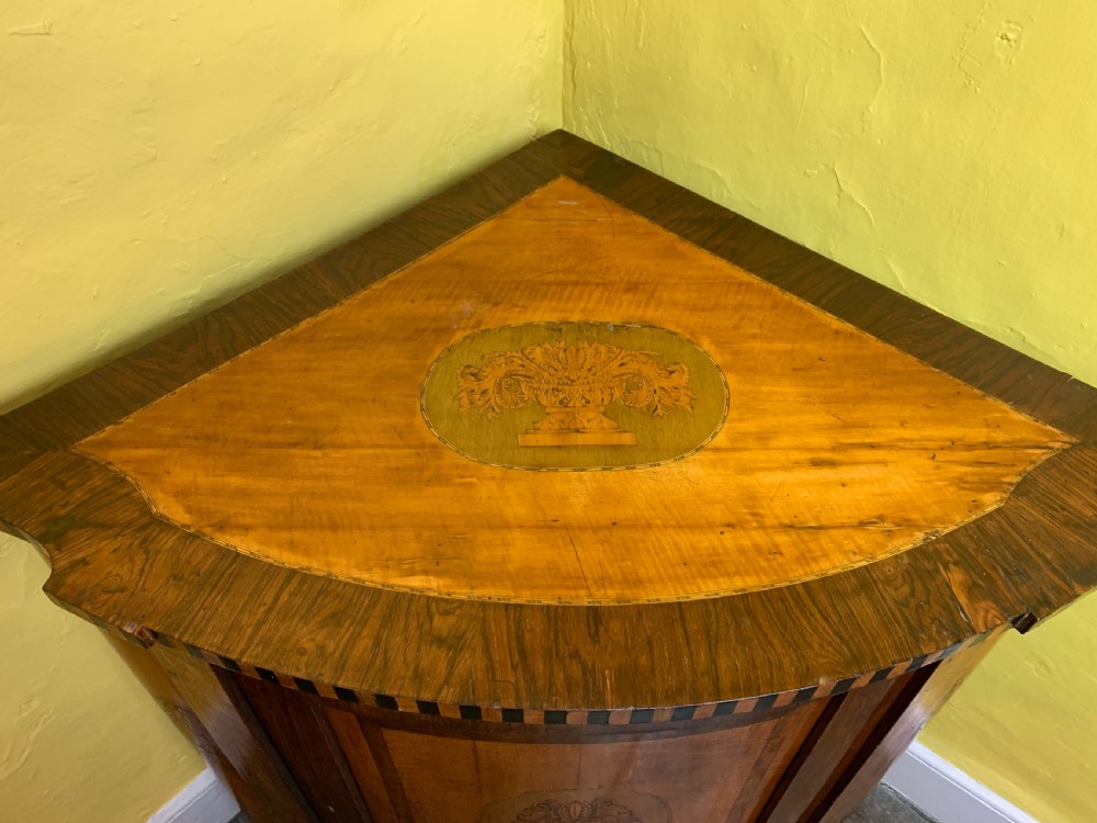 Antique Dutch marquetry inlaid corner cupboard circa 1830 View IX