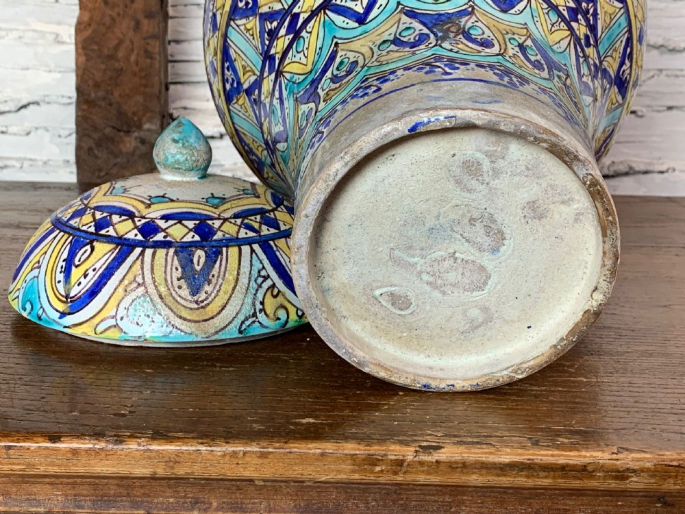 Antique Moroccan Fez pottery preserve jar and cover View VII