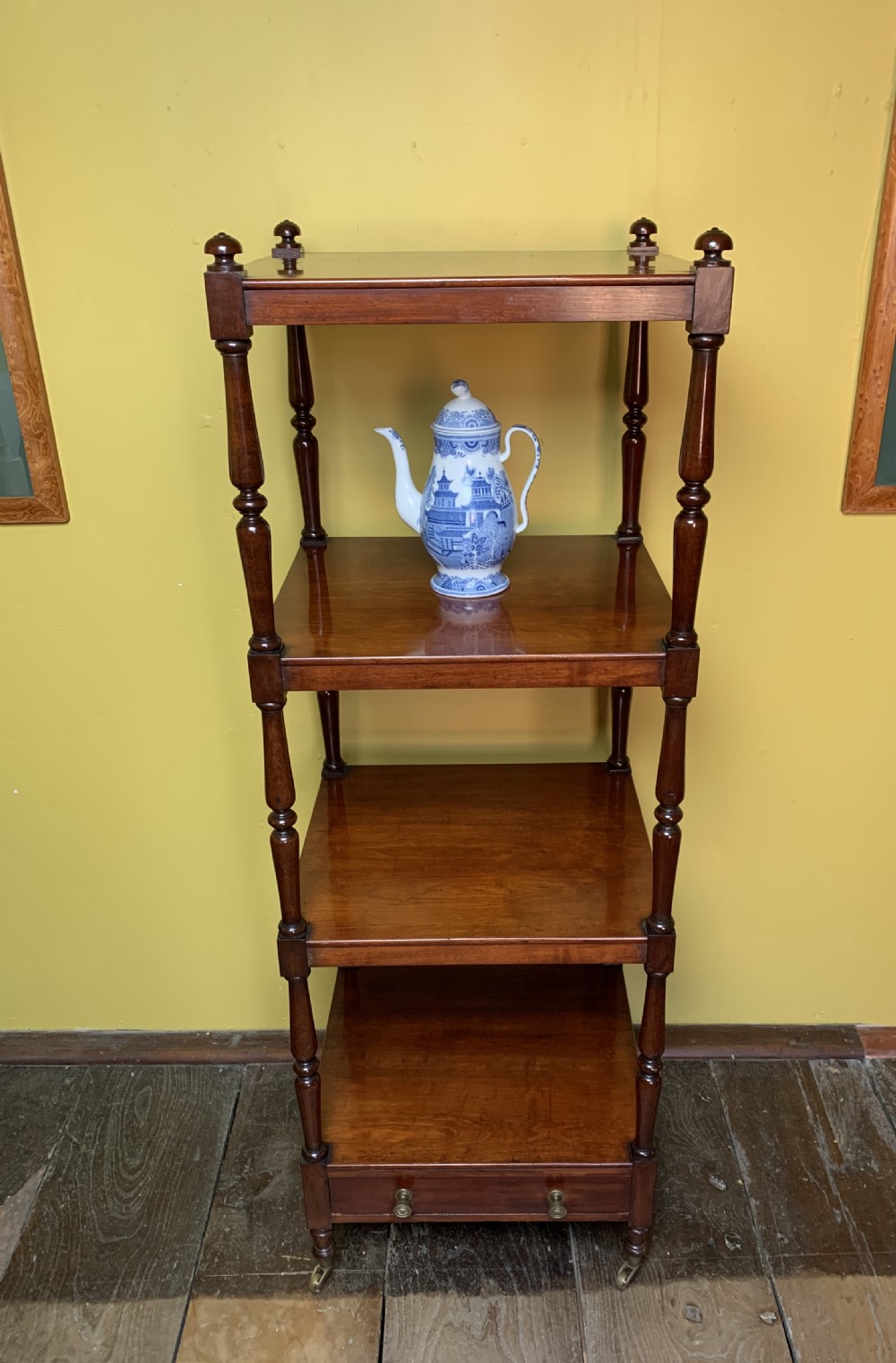 Late Regency mahogany four tier whatnot with drawer base View IV