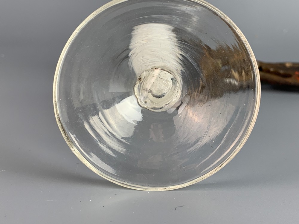 18th century cordial glass with double opaque spiral twist stem. View IV