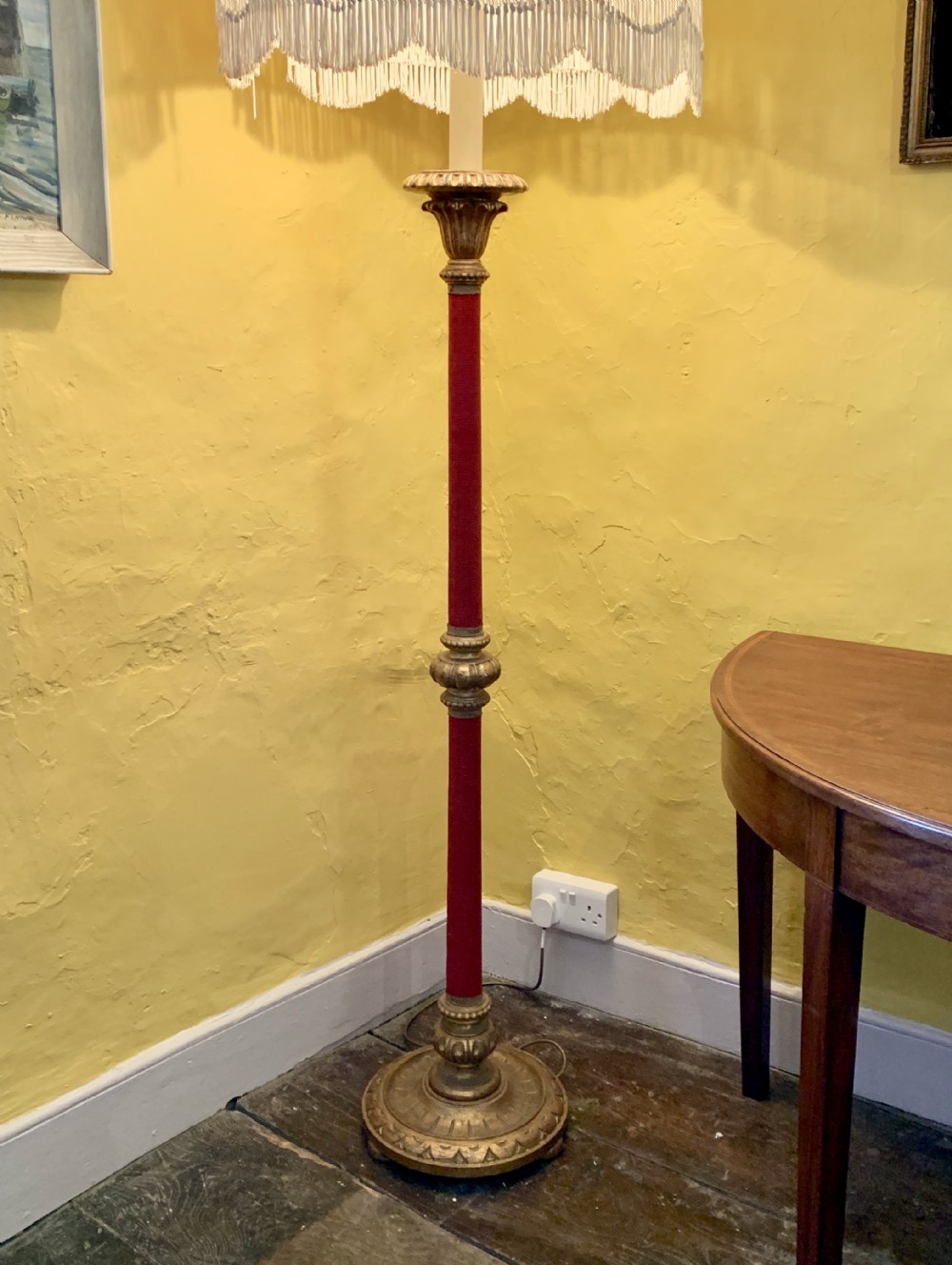 Italian carved gilt wood & red cord standard lamp