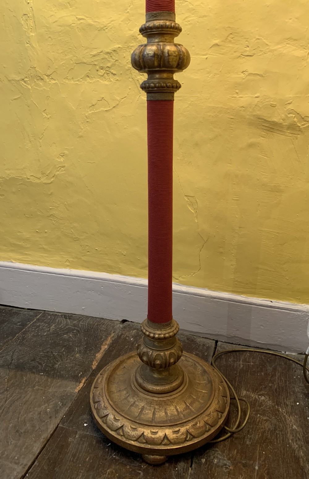 Italian carved gilt wood & red cord standard lamp View II