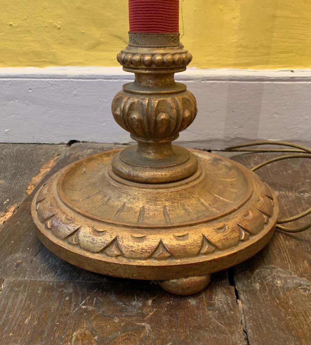Italian carved gilt wood & red cord standard lamp View III