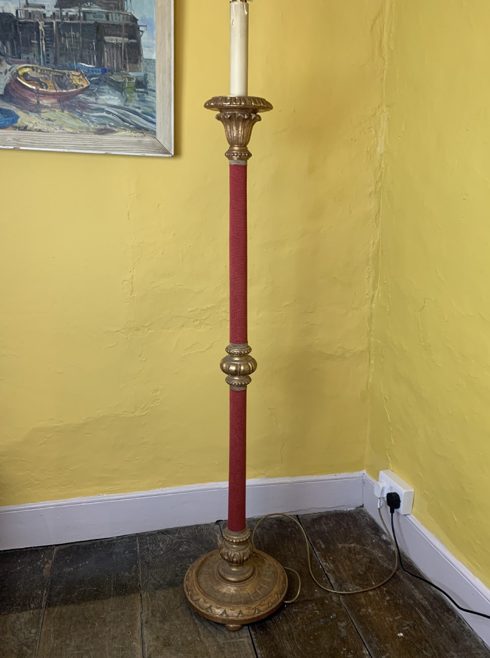 Italian carved gilt wood & red cord standard lamp View VI