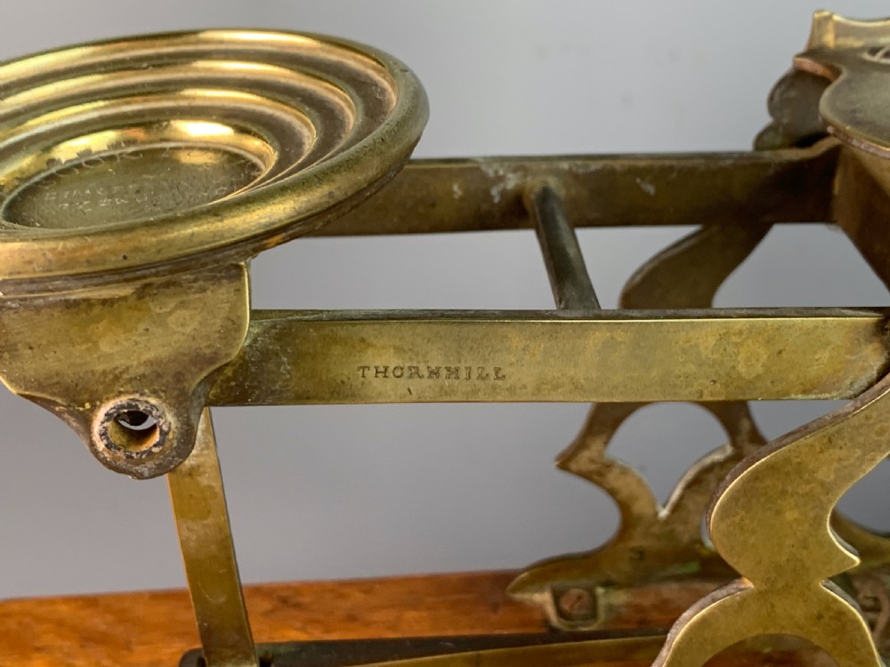 Set of Thornill brass postal scales, circa 1900, with weights View II