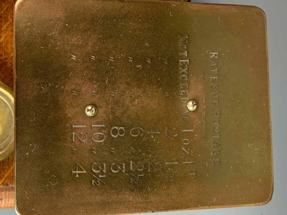 Set of Thornill brass postal scales, circa 1900, with weights View IV