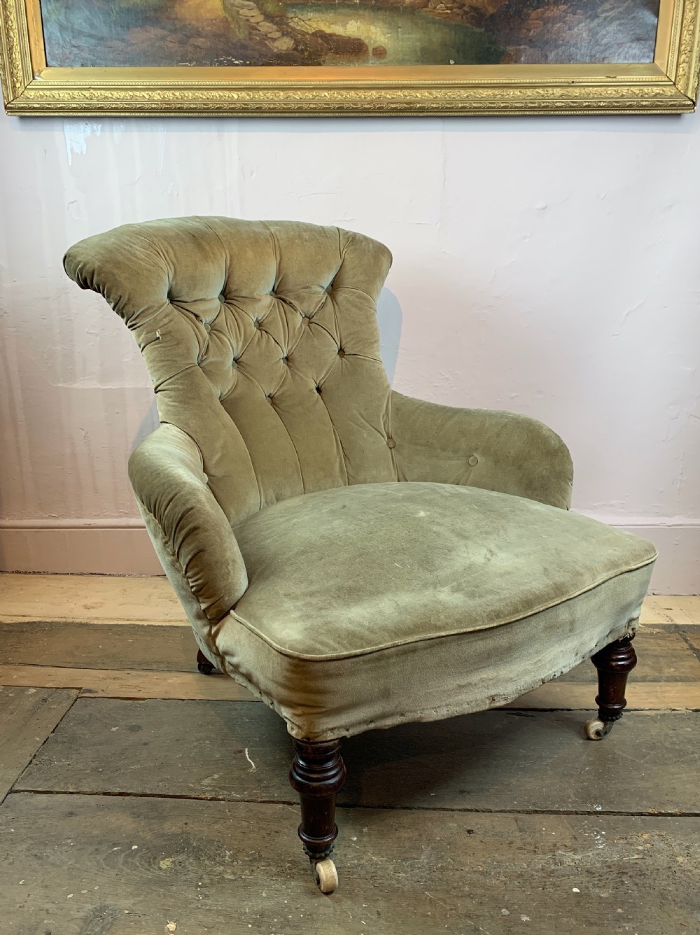 Victorian fan shaped button back armchair  View II