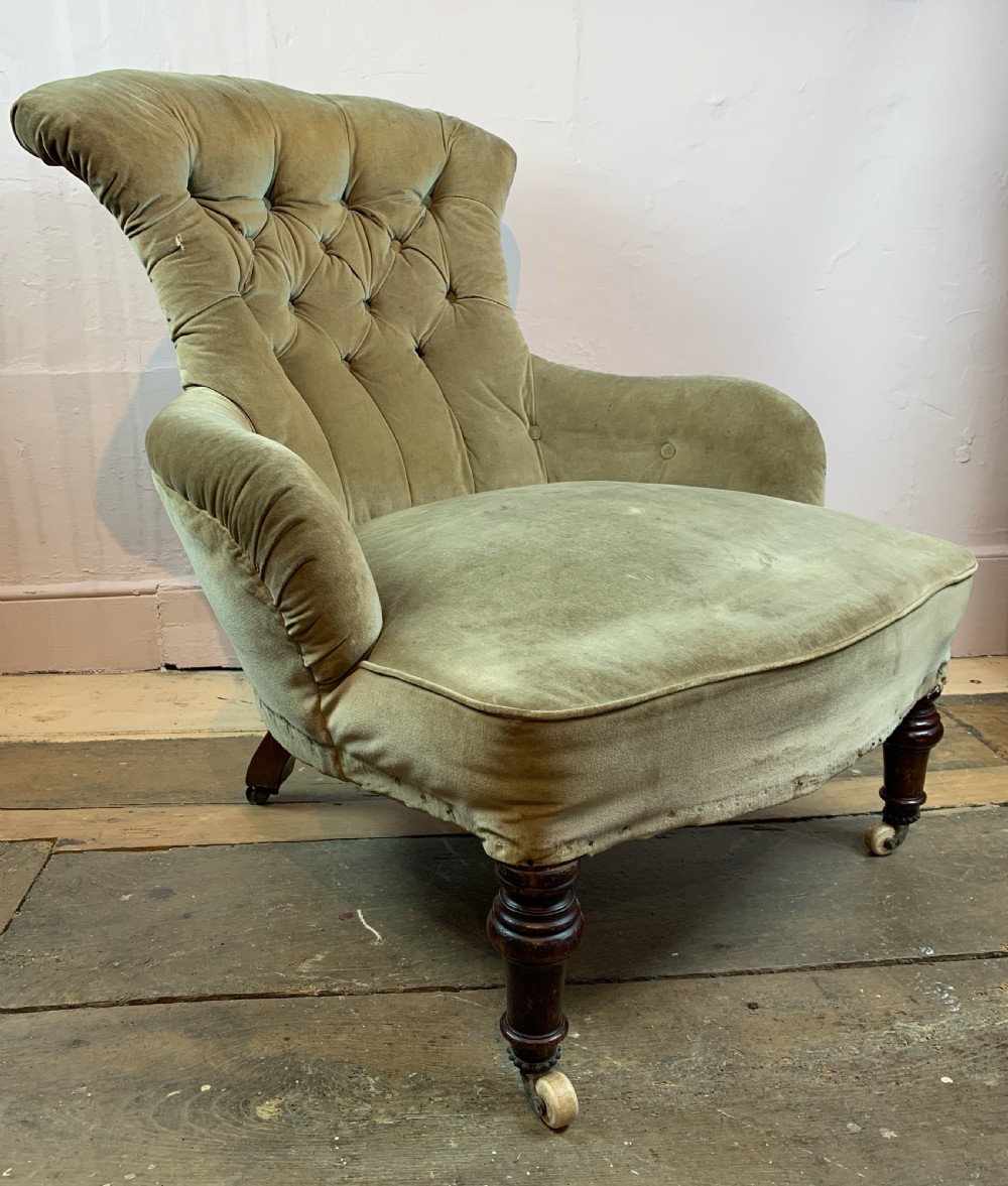 Victorian fan shaped button back armchair  View III