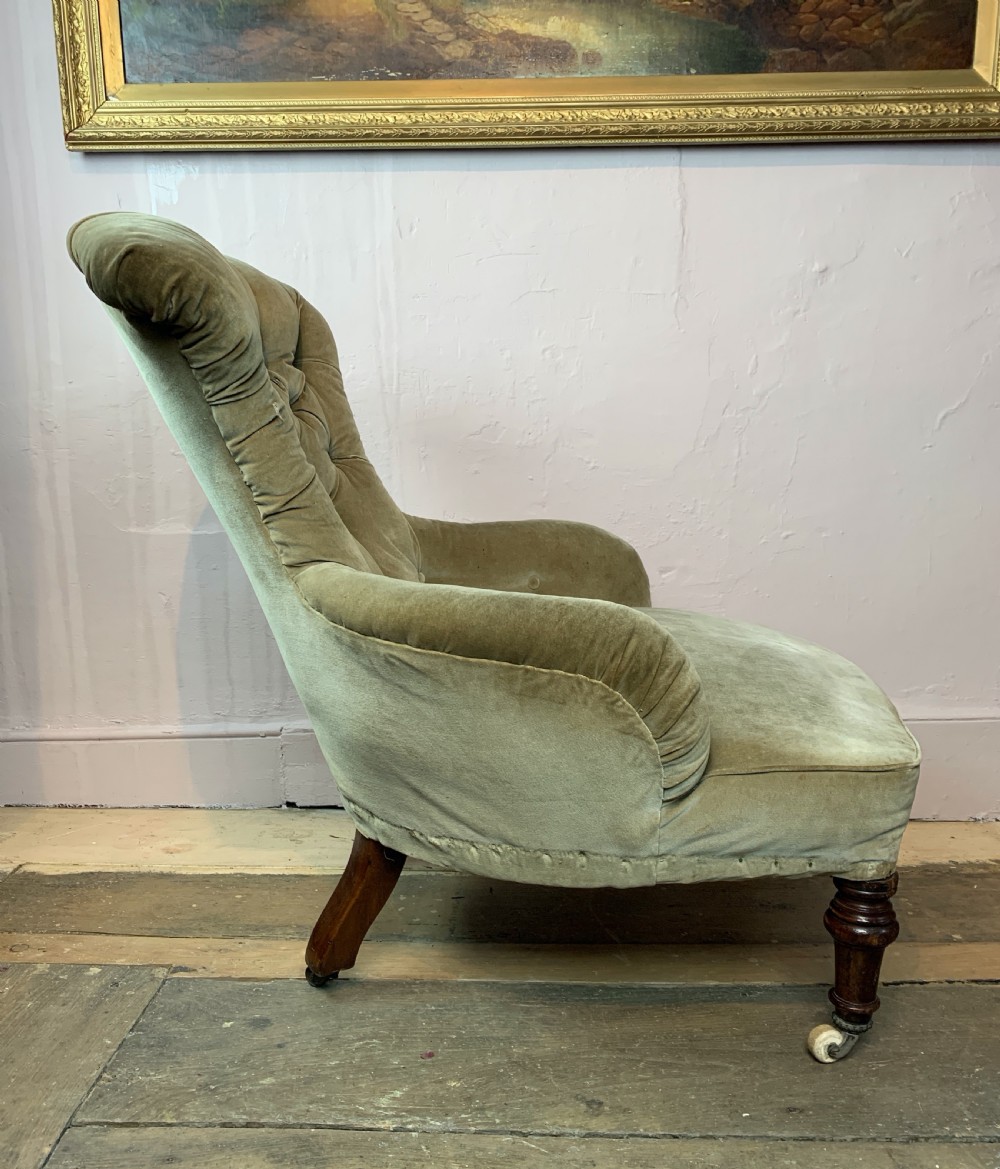 Victorian fan shaped button back armchair  View V