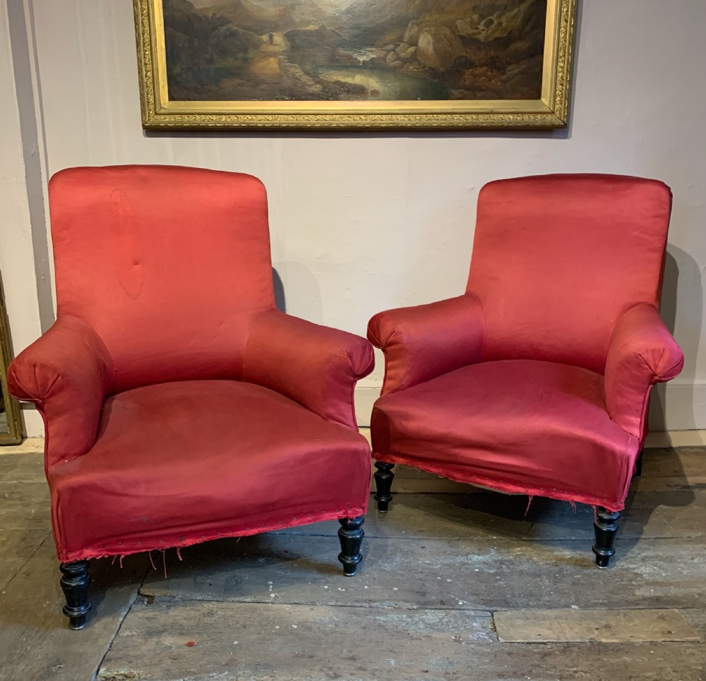 Pair of Antique French Napoleon III armchairs circa 1870 View II