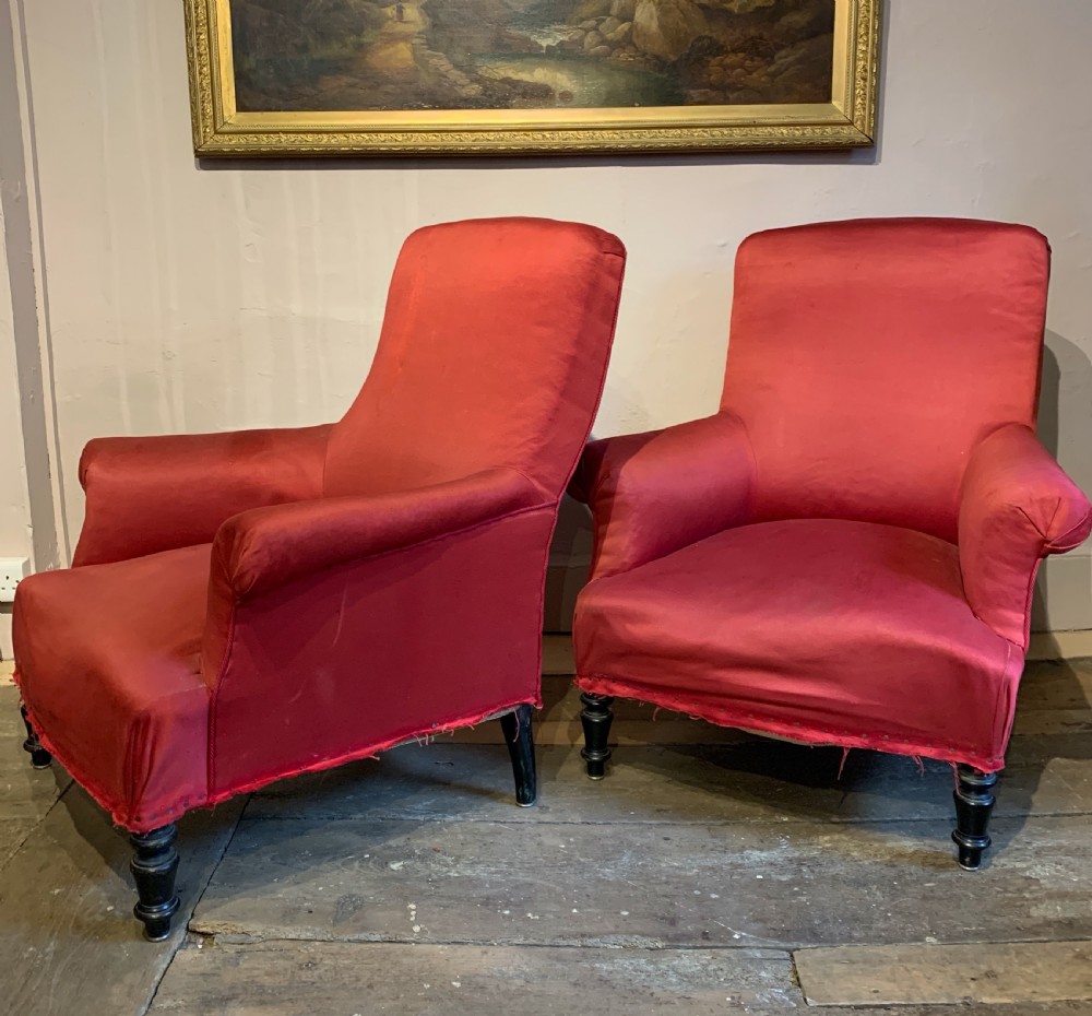 Pair of Antique French Napoleon III armchairs circa 1870 View III