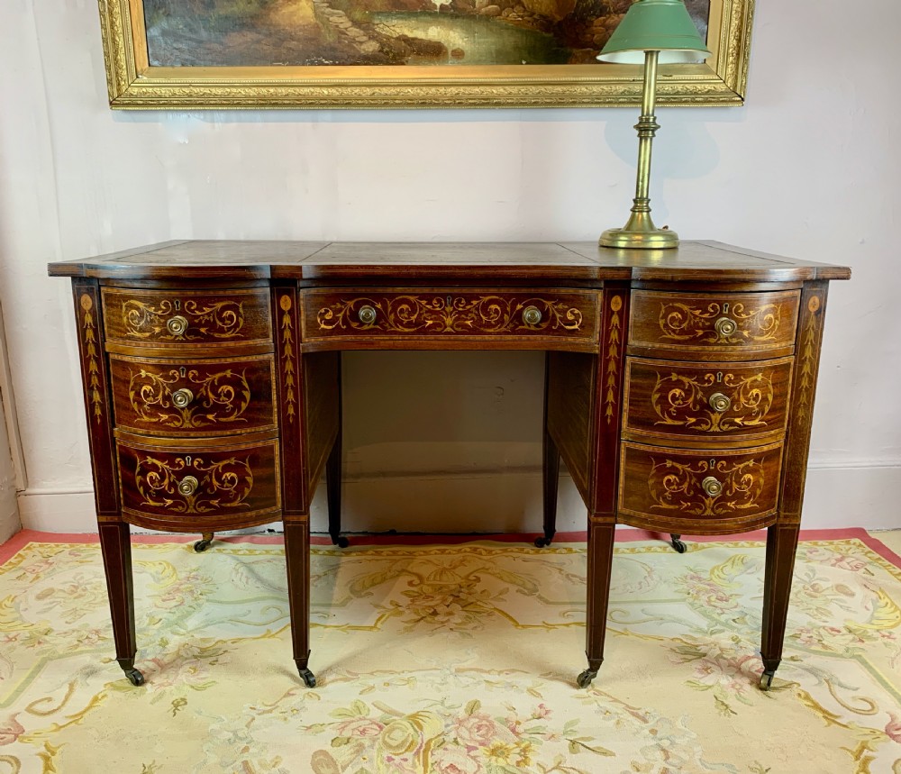 Edwardian inlaid mahogany twin pedestal desk View III