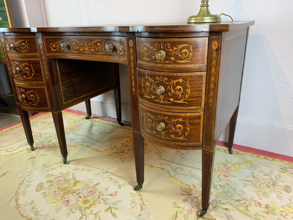 Edwardian inlaid mahogany twin pedestal desk View IV