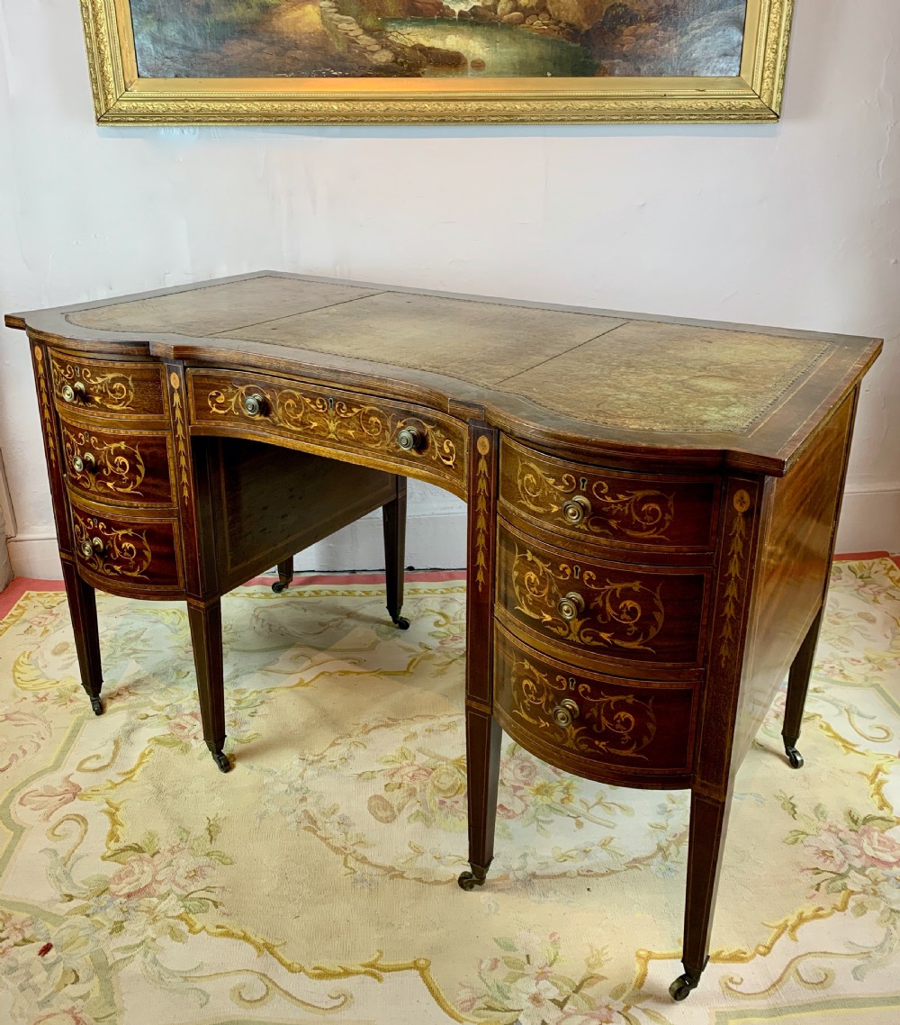 Edwardian inlaid mahogany twin pedestal desk View VII