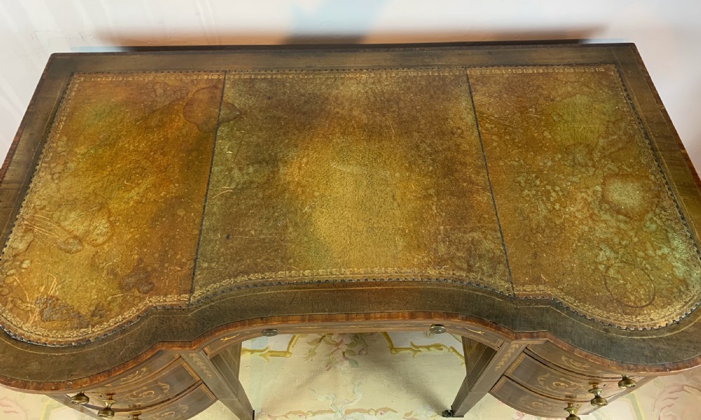 Edwardian inlaid mahogany twin pedestal desk View IX