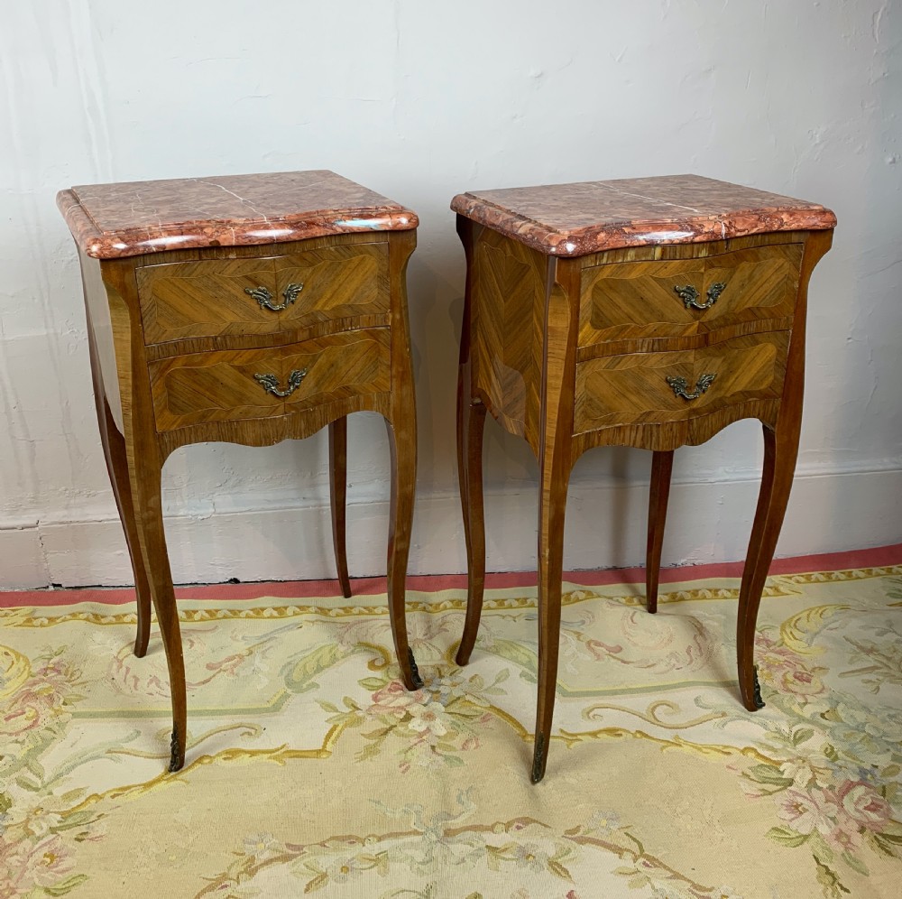 Pair of French parquetry beside chests in Louis XVI style 