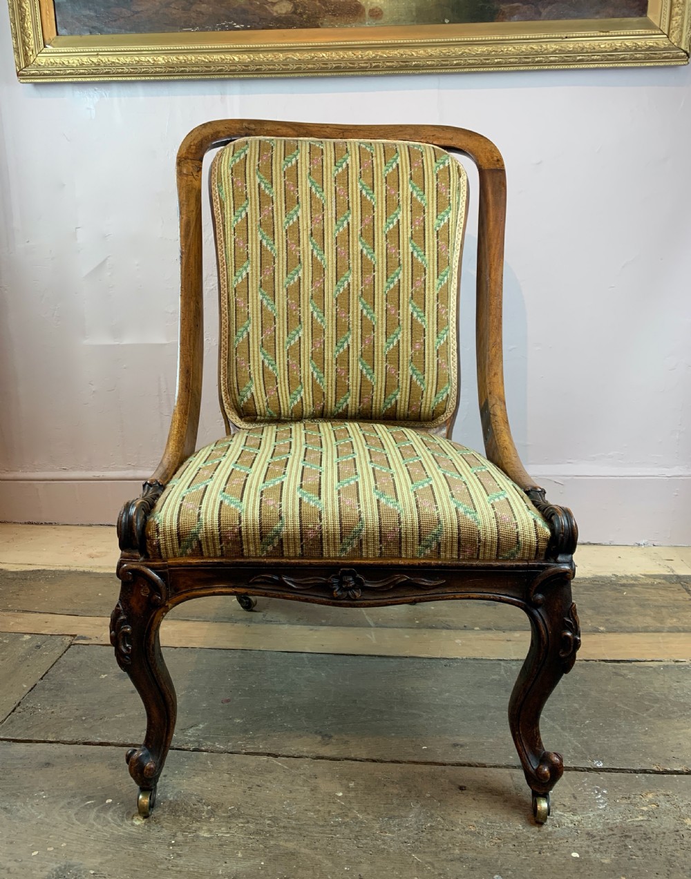 Early Victorian mahogany framed occasional chair with needlework upholstery View II