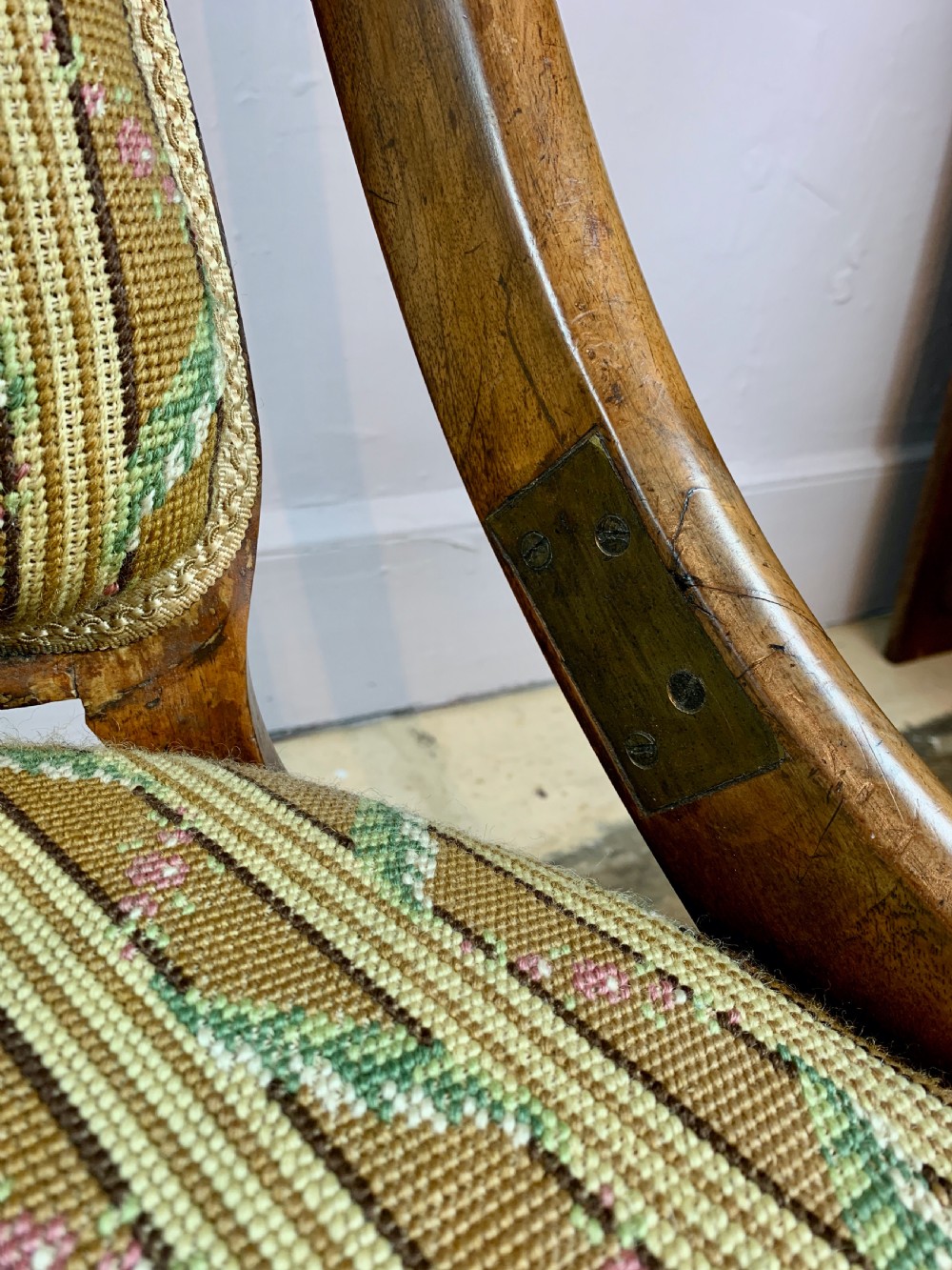 Early Victorian mahogany framed occasional chair with needlework upholstery View III