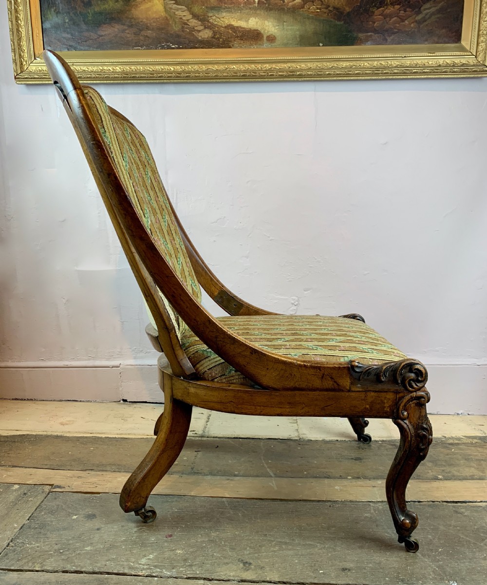 Early Victorian mahogany framed occasional chair with needlework upholstery View IV