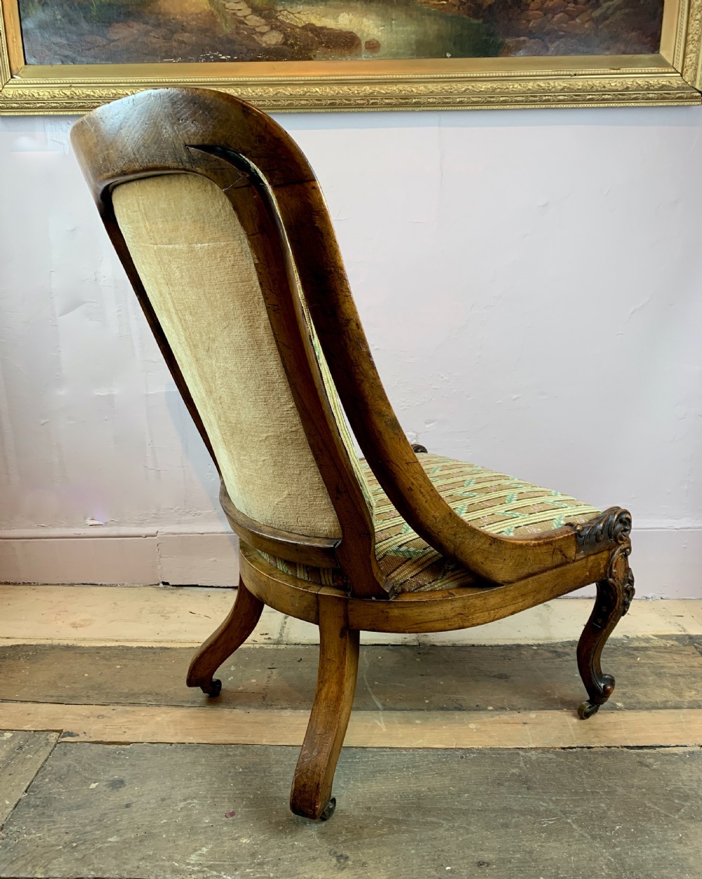 Early Victorian mahogany framed occasional chair with needlework upholstery View V